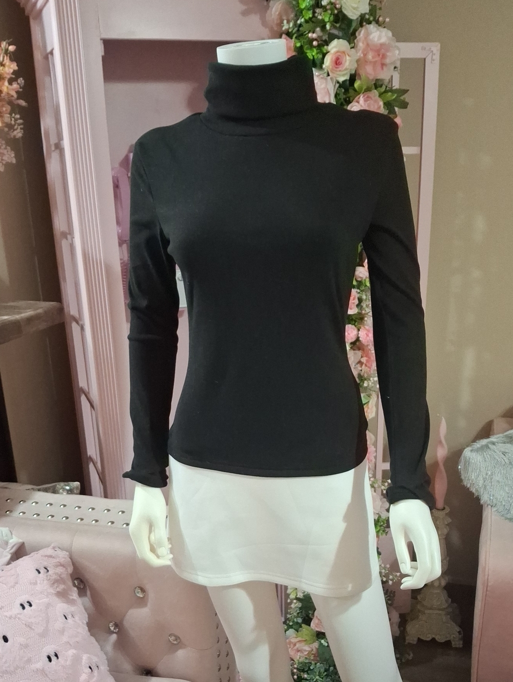 Women’s Black & White Long-Sleeve Turtleneck Mini Dress NWOT Size S